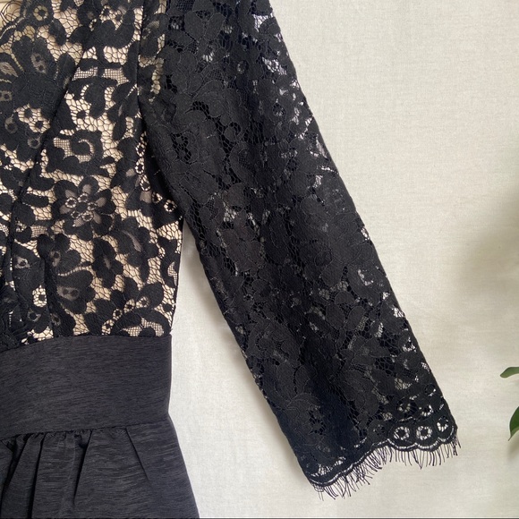 ELIZA J • Little Black Lace Dress LBD Eyelash Half Sleeve Midi Formal Chic 2 - Picture 5 of 11
